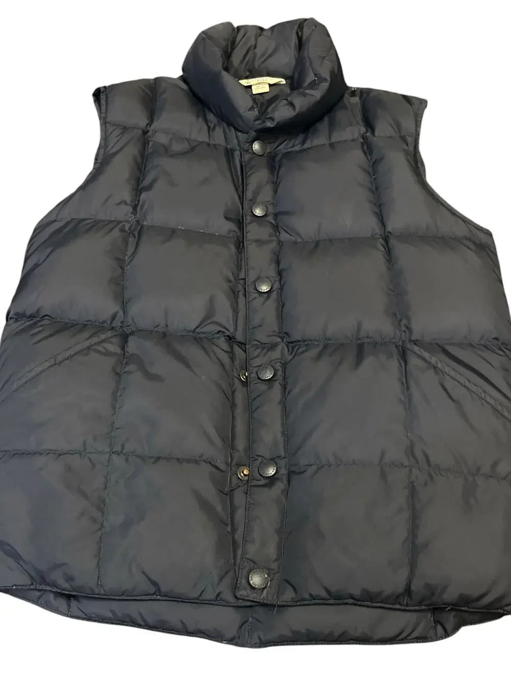 Land's End Quilted Vest/Down-Boys-S 7-8-Navy Blue-Stand up co llar-Snap up-1164